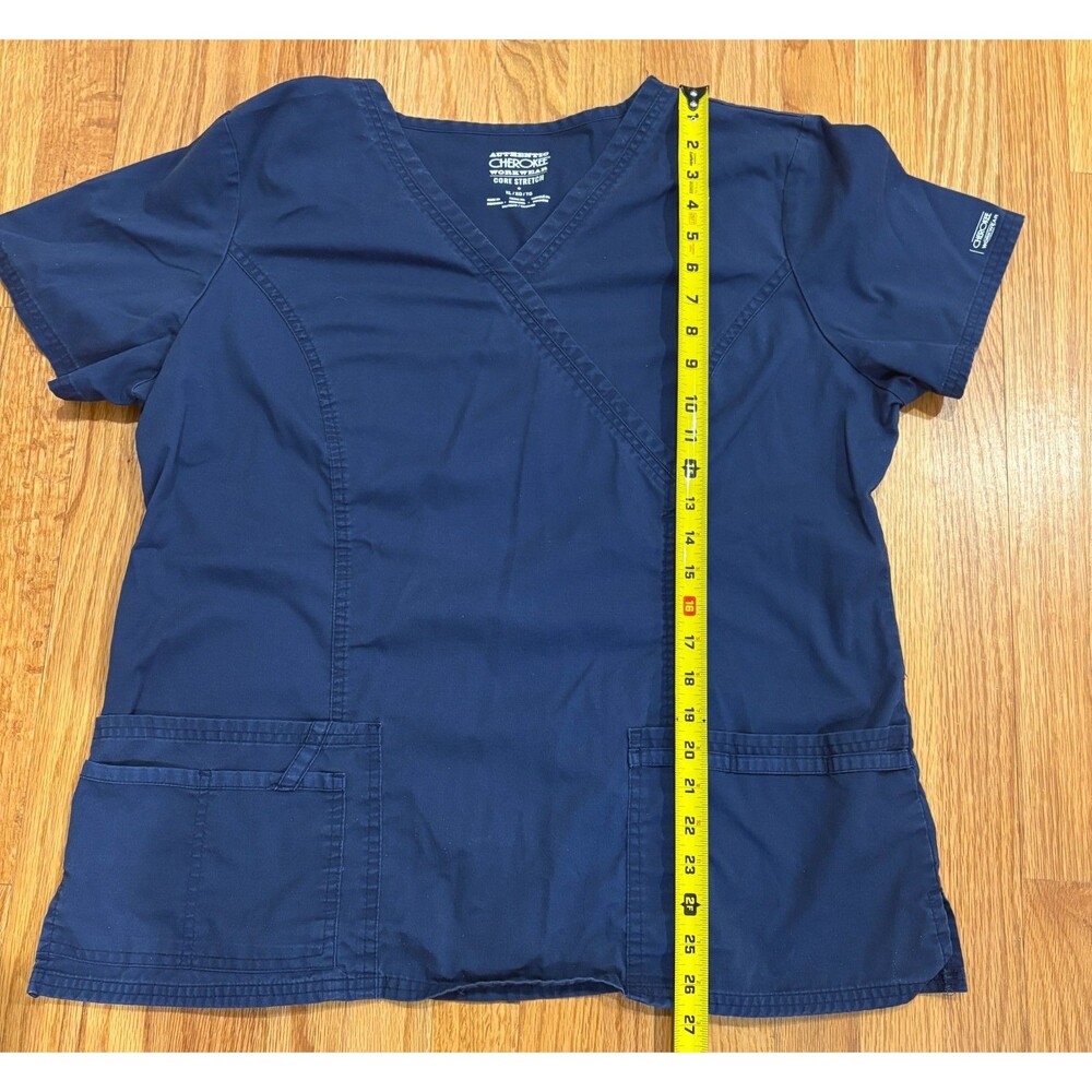 Scrub Tops Women's XL Uniform Shirt Cherokee Core Stretch Blue V-Neck Lot of 2 - Picture 5 of 6